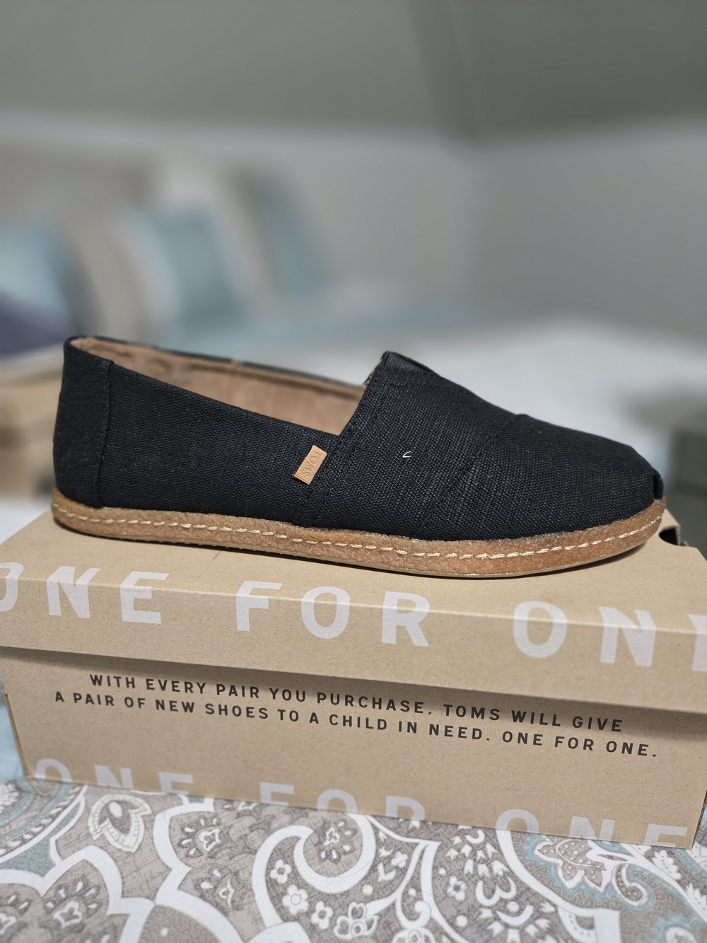 TOMS Men's Classic Alpargata Slip-On Black Heritage Canvas Rope Sole